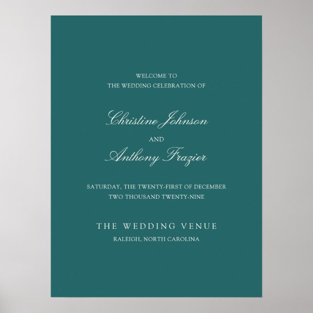 Poster Old Money Teal Classic Wedding Welcome Sign (Devant)