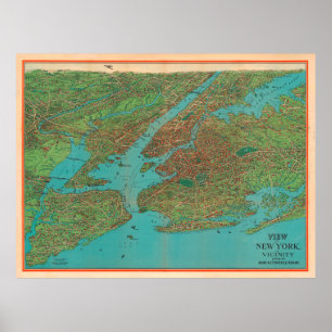 Poster Old NYC Harbour Map (1925) Vintage New York City