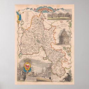Poster Old Oxfordshire England Map (1850)