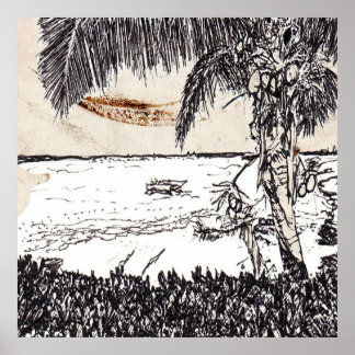 Poster Old Paper Coconut Tree, Bahamas