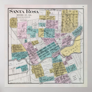 Poster Old Santa Rosa CA Map (1898) 