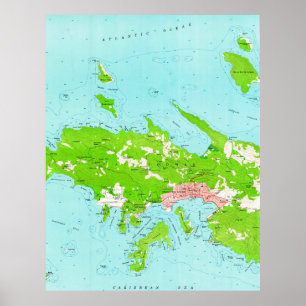 Poster Old St Thomas Central Map (1955) Vintage USVI