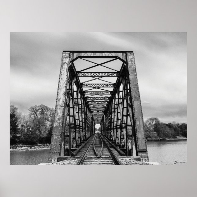 Poster Old Train Bridge sur la rivière Big Blue (Devant)