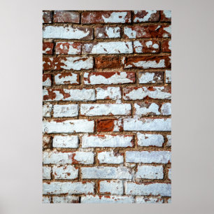 Poster Old vintage brick wall with sprinkled white plaste