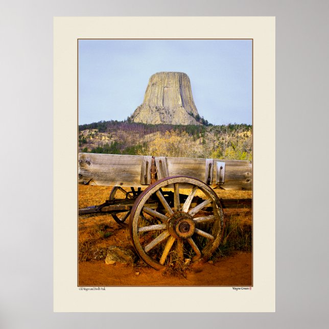 Poster Old Wagon and Devil's Peak - Wyoming (Devant)