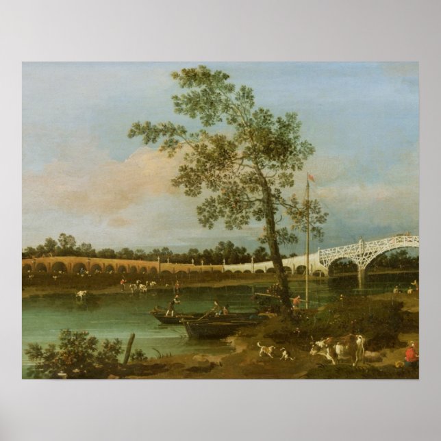 Poster Old Walton's Bridge, 1755 (huile sur toile) (Devant)