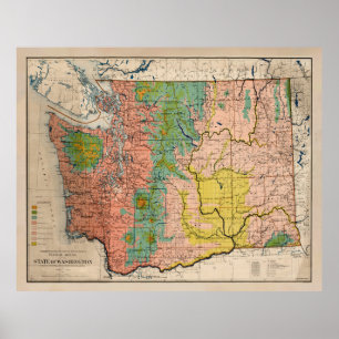Poster Old Washington State Floral Biome Map (1906) 