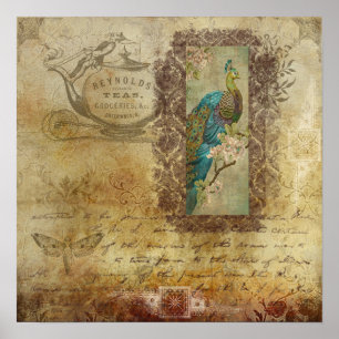 Poster Old World Antique Peacock Tea Faux
