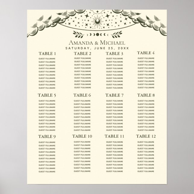 Poster Olive Elegant Mystical Tarot Mariage Carte de sièg (Devant)
