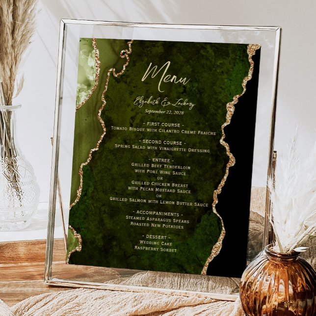 Poster Olive Green Gold Agate Mariage Table Menu (Créateur téléchargé)