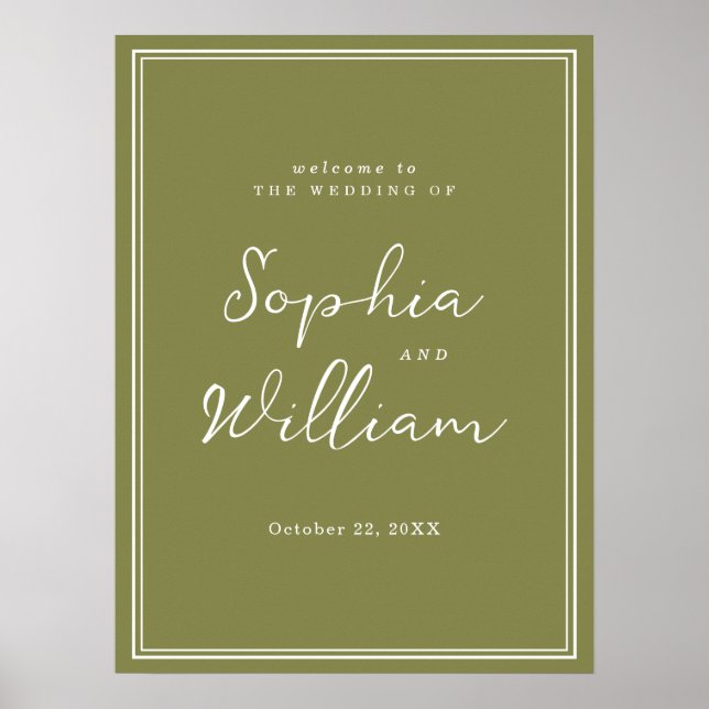 Poster Olive Green Modern Wedding Welcome Sign (Devant)