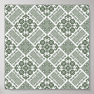 Poster Olive Green & White Tatreez Henna Thobe Motif