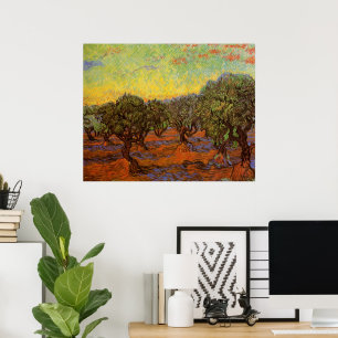 Poster Olive Grove, Ciel orange par Vincent van Gogh