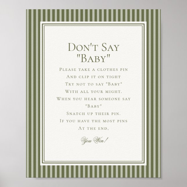 Poster Olive Martini Green Striped Baby Shower Game (Devant)