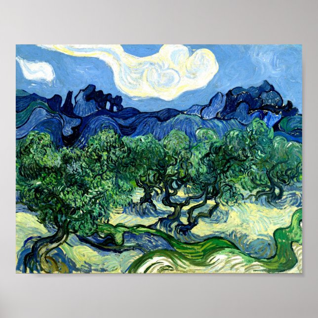 Poster Olive Trees with Alpilles (1889) Van Gogh (Devant)