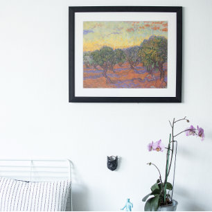 Poster Oliveraie, ciel orange par Vincent van Gogh