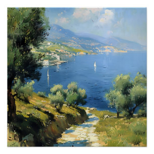 Poster Oliveraie méditerranéenne au bord de la mer 