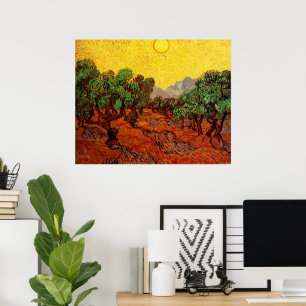 Poster Oliviers de Van Gogh avec ciel jaune et soleil