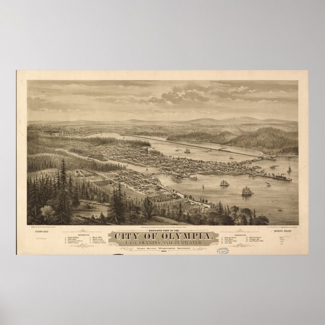 Poster Olympia Washington 1870 Carte panoramique antique (Devant)