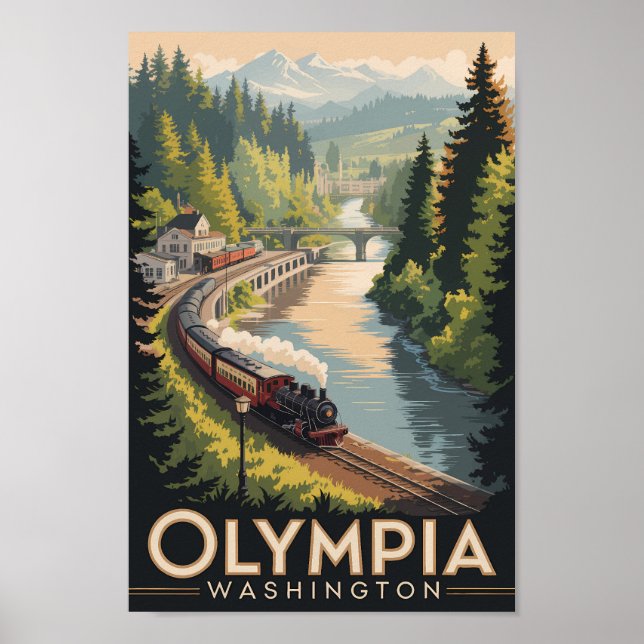 Poster Olympia Washington Illustration Travel Art Vintage (Devant)