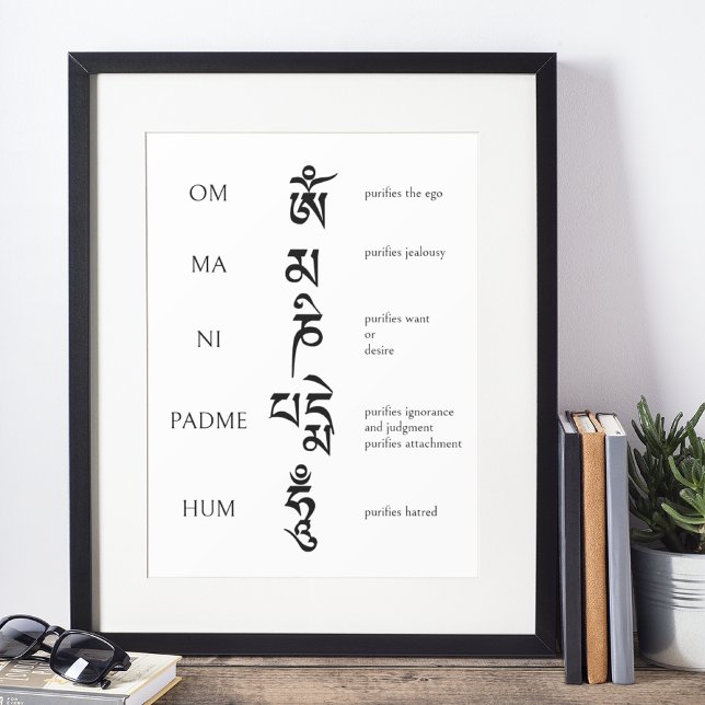Poster Om Mani Padme Hum Mantra Bouddhiste Noir et Blanc (Créateur téléchargé)