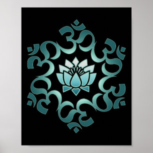 Poster Om, Mantra, Symbole, Mandala, Fleur de Lotus, Boud