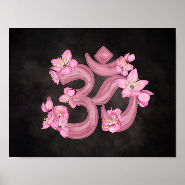 Poster OM, symbole couleur d'aquarelle Cerisier en fleurs (Devant)