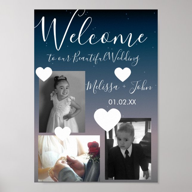 Poster Ombre Mariage Trois Photo Collage Coeurs Script (Devant)