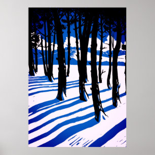 Poster Ombres de la forêt d'hiver - Bleu Minimal Nature