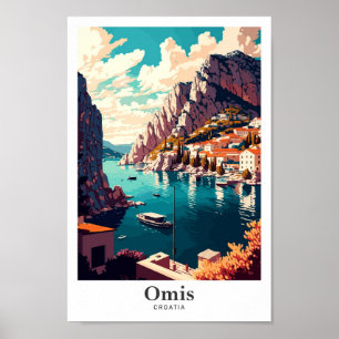 Poster Omis Croatie Illustration du portrait Vintage voya