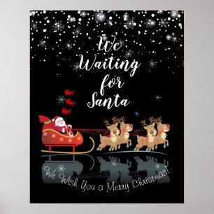 Poster On attend Père Noël Ho ! Ho ! Ho ! Vacances hivern