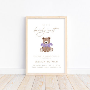 Poster On peut attendre - Baby shower des filles violette