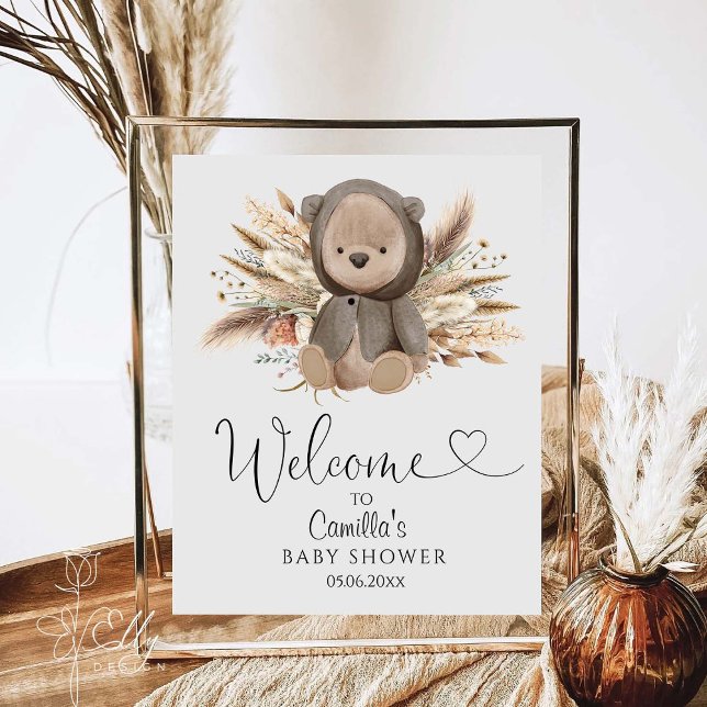 Poster On peut attendre le Baby shower de l'ours de Boho (Créateur téléchargé)