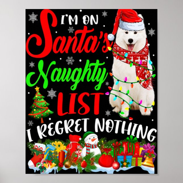 Poster On Santas Naughty List Xmas American Eskimo T Shir (Devant)