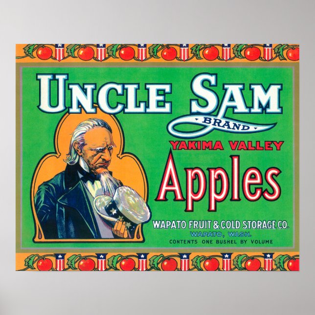 Poster Oncle Sam Apple Étiquette (vert) - Wapato, WA (Devant)