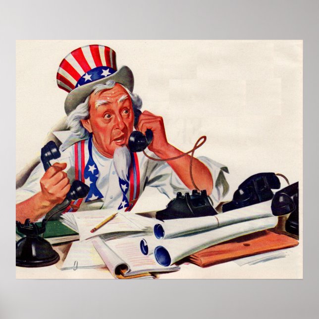 Poster Oncle Sam des années 1940 au téléphone (Devant)
