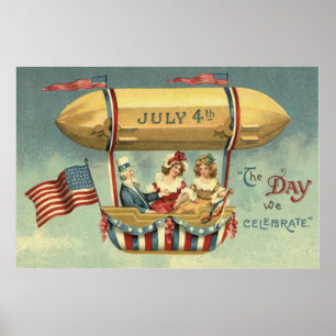 Poster Oncle Sam Drapeau US Zeppelin Air Balloon