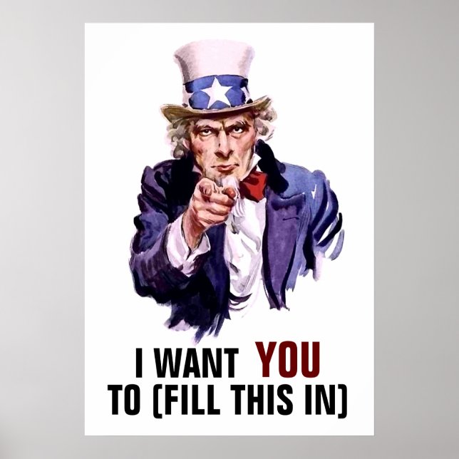 Poster Oncle Sam "I Want You" Personnalisable (Devant)