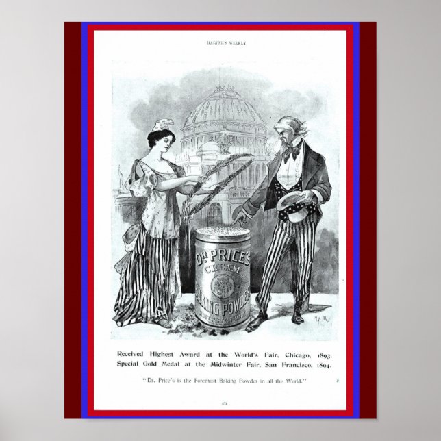 Poster Oncle Sam, Lady Liberty, Dr Price's Baking Powder (Devant)