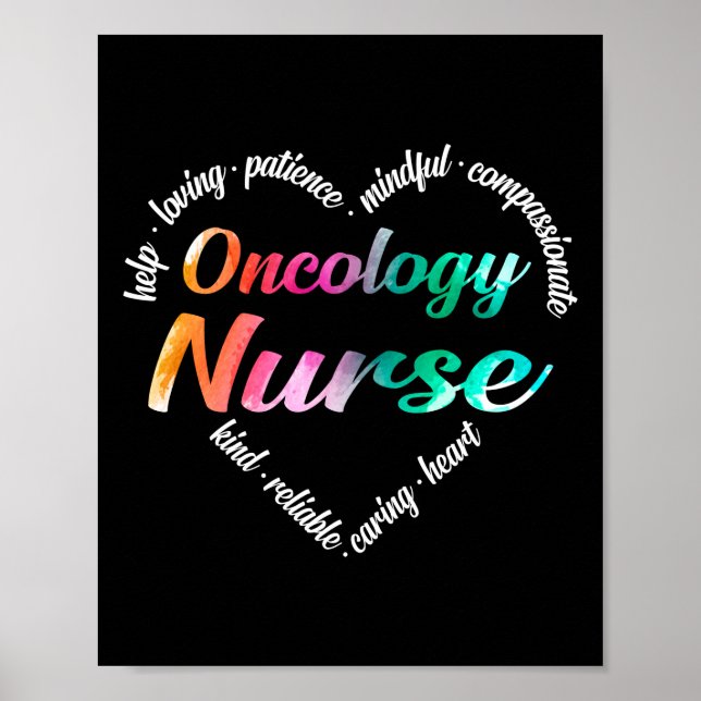 Poster Oncologie Infirmière Coeur Mot Cloud Aquarelle Arc (Devant)