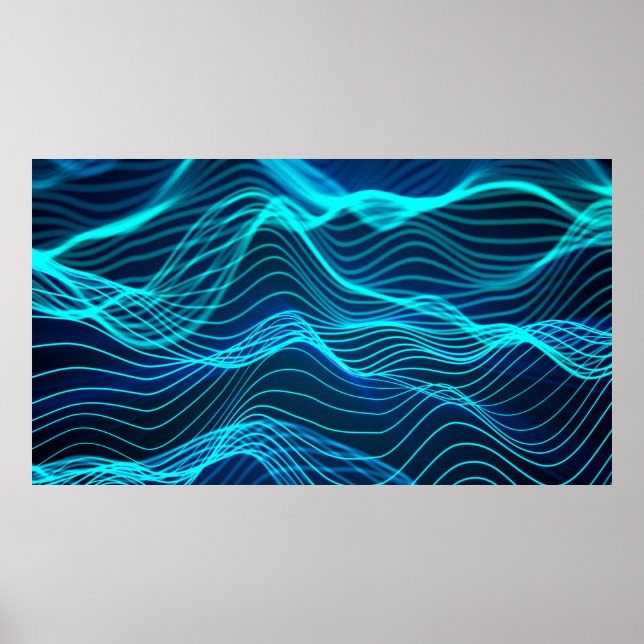 Poster Ondes néon de nombreuses lignes et lignes abstrait (Devant)