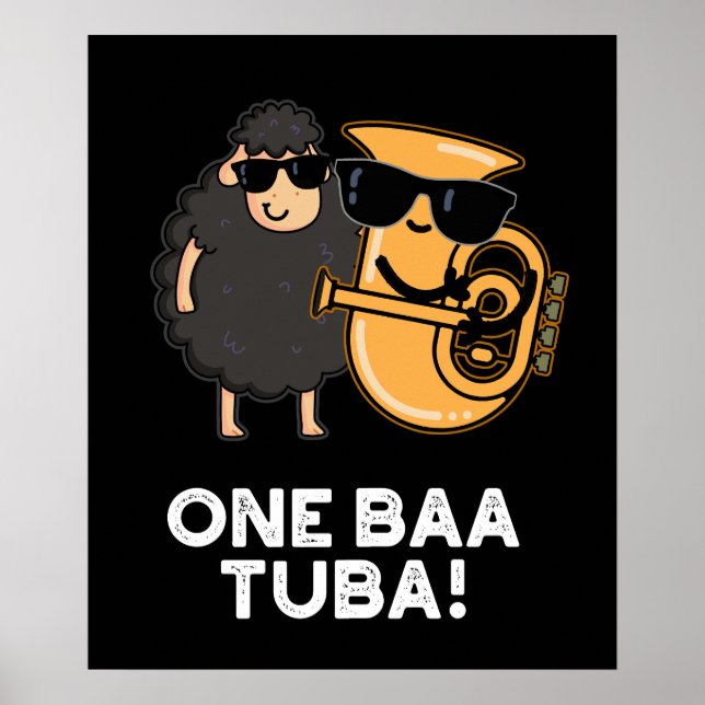 Poster One Baa Tuba Funny Music Sheep Pun Dark BG (Devant)