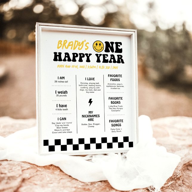 Poster One Happy Dude Smile 1er Birthday Milestone Board (Créateur téléchargé)