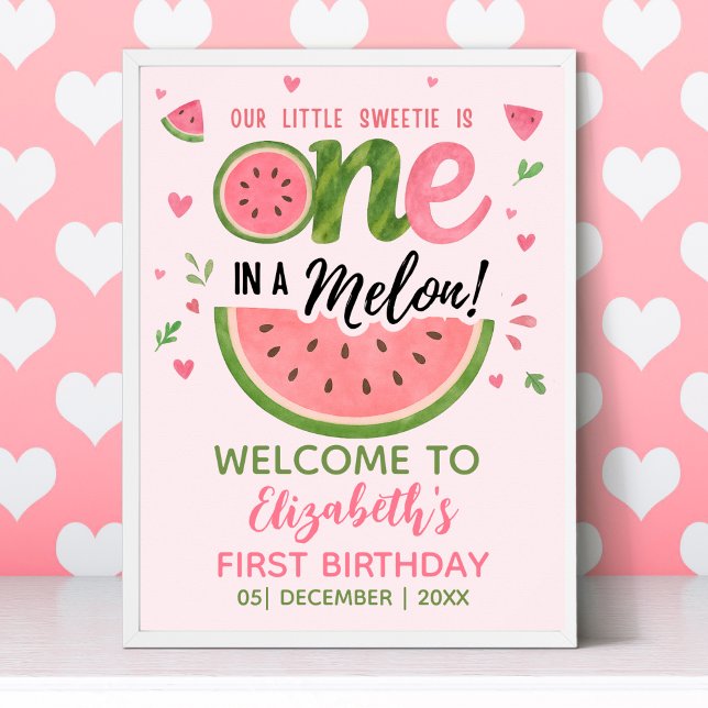 Poster One in a Melon First Birthday Girl Party (Créateur téléchargé)