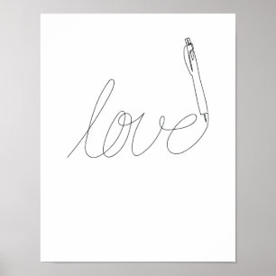 Poster One Line Art Love dessinée avec un stylo