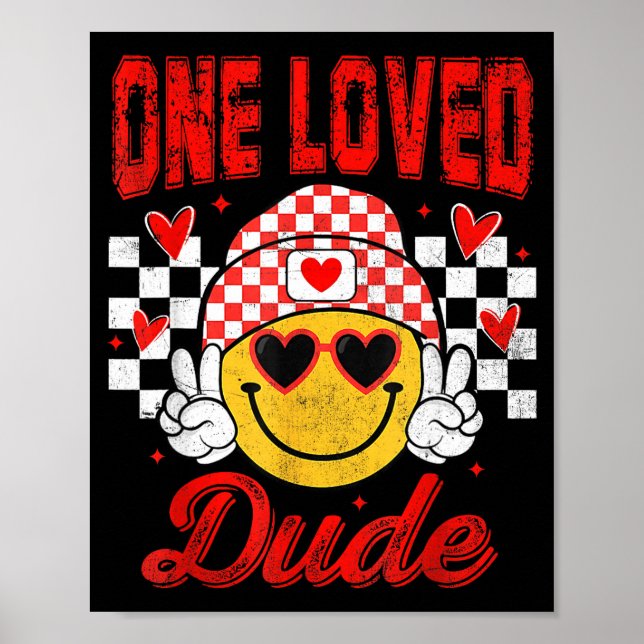 Poster One Loved Dude Checkered Heart Valentines Day Boys (Devant)