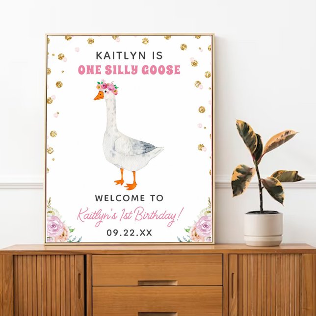 Poster One Silly Goose Girls 1st Birthday Party Welcome (Créateur téléchargé)