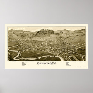 Poster Oneonta, carte panoramique de NY - 1884