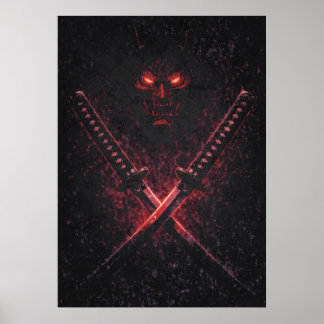 Poster Oni Twin Blades Samouraï, Japonais Surréaliste Abs