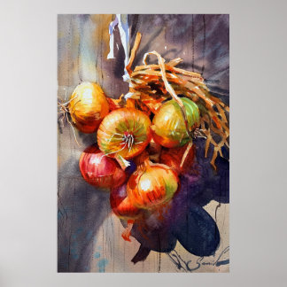 Poster Onion aquarelle pour cuisine salle à manger